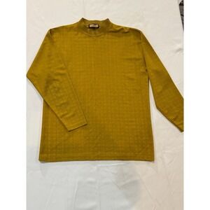 Henri Valdise Vintage Mock Neck Long Sleeve Shirt M Mustard Textured 80s_2